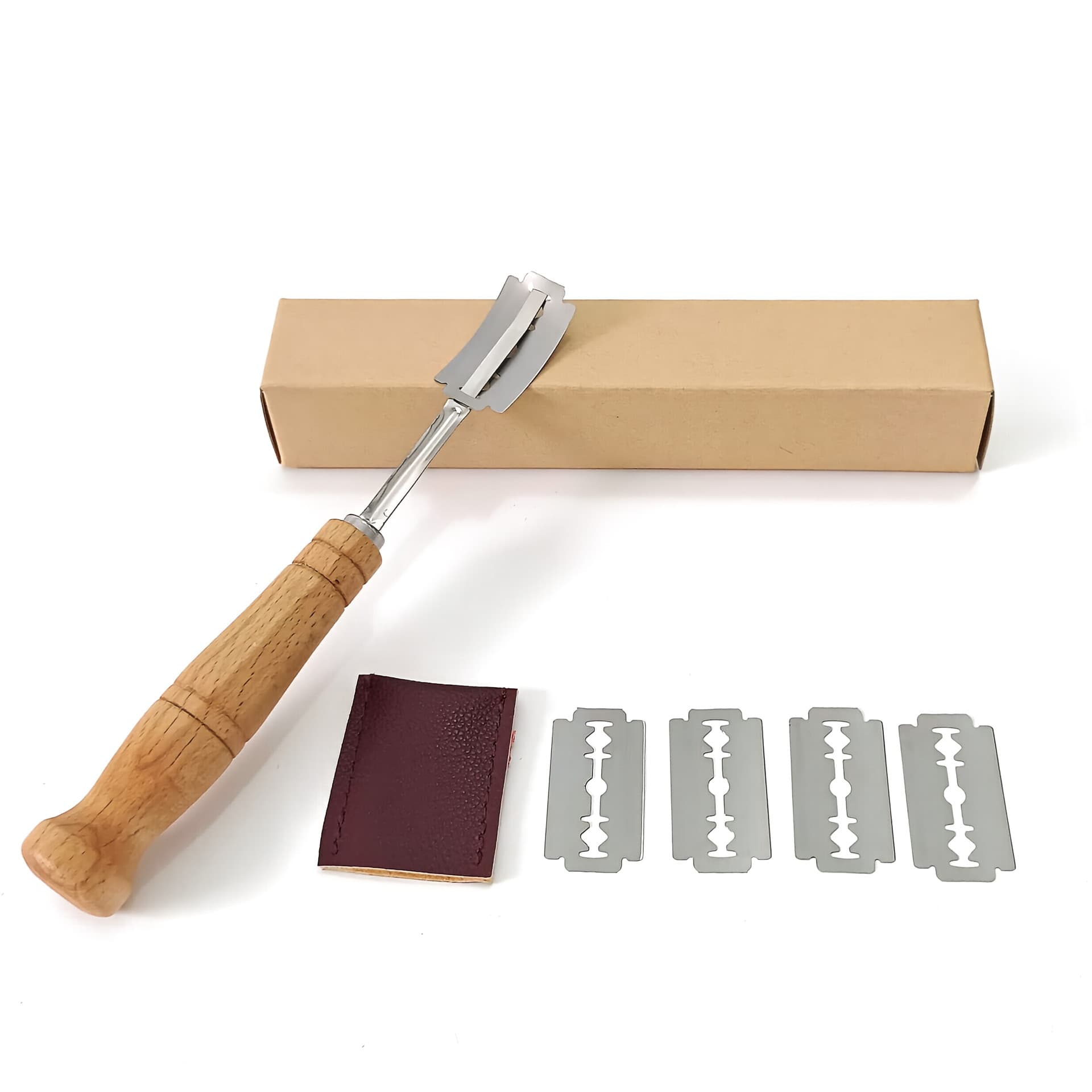 Cross-border baking tools 304 stainless steel bread cutter baguette trimming knife beech wood handle bread cutter
