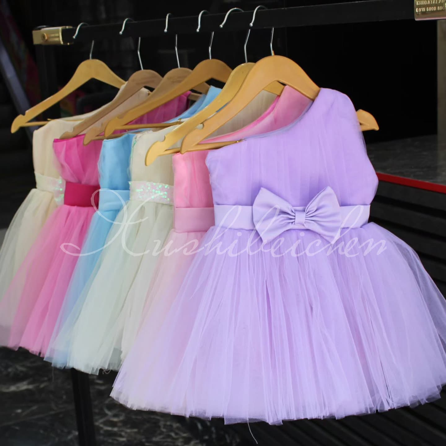 Girls' Tulle One-Shoulder Princess Dress 2026 New Style Solid Color Simple Design Children's First Birthday Gown Cross-Border Dropshipping