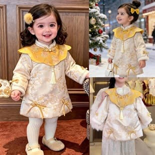 Sweet Girl Chinese Style Dress, Birthday Party Dress, 2026 New Winter Toddler Baby New Year Fashion Dress