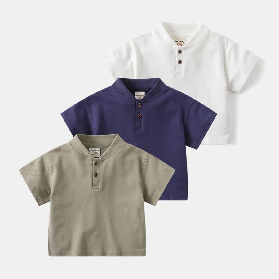 New boys' stand-up collar short-sleeved polo shirt, 2026 summer style, versatile and handsome solid color T-shirt, loose Korean style.