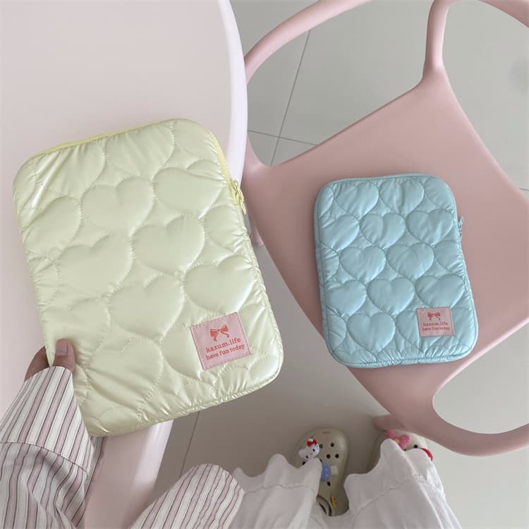 Sweet Heart Pattern Cotton Enriched Macaron Color 15 Inch Computer Bag iPad Protective Case Soft Nylon Material for Women
