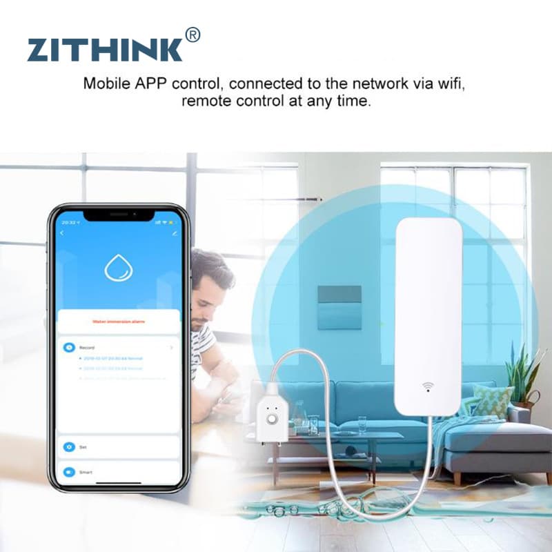 Foreign trade tuya graffiti WiFi smart water leakage alarm household overflow water immersion detector water level alarm