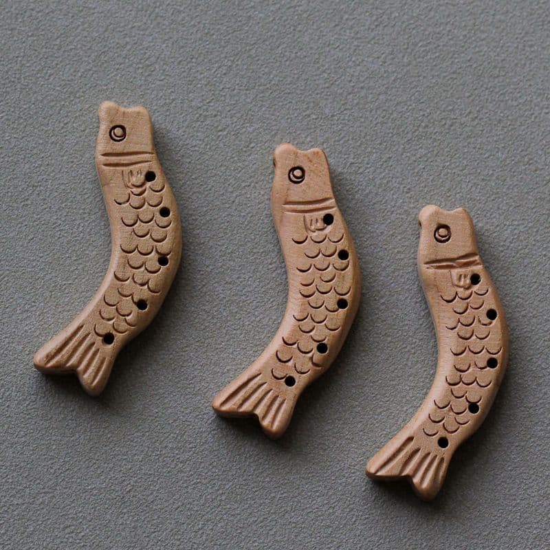 [Light Color] Real Peach Wood Large Fish Five-Hole Fish Carved Accessory DIY Material Ornament Wenwan Matching