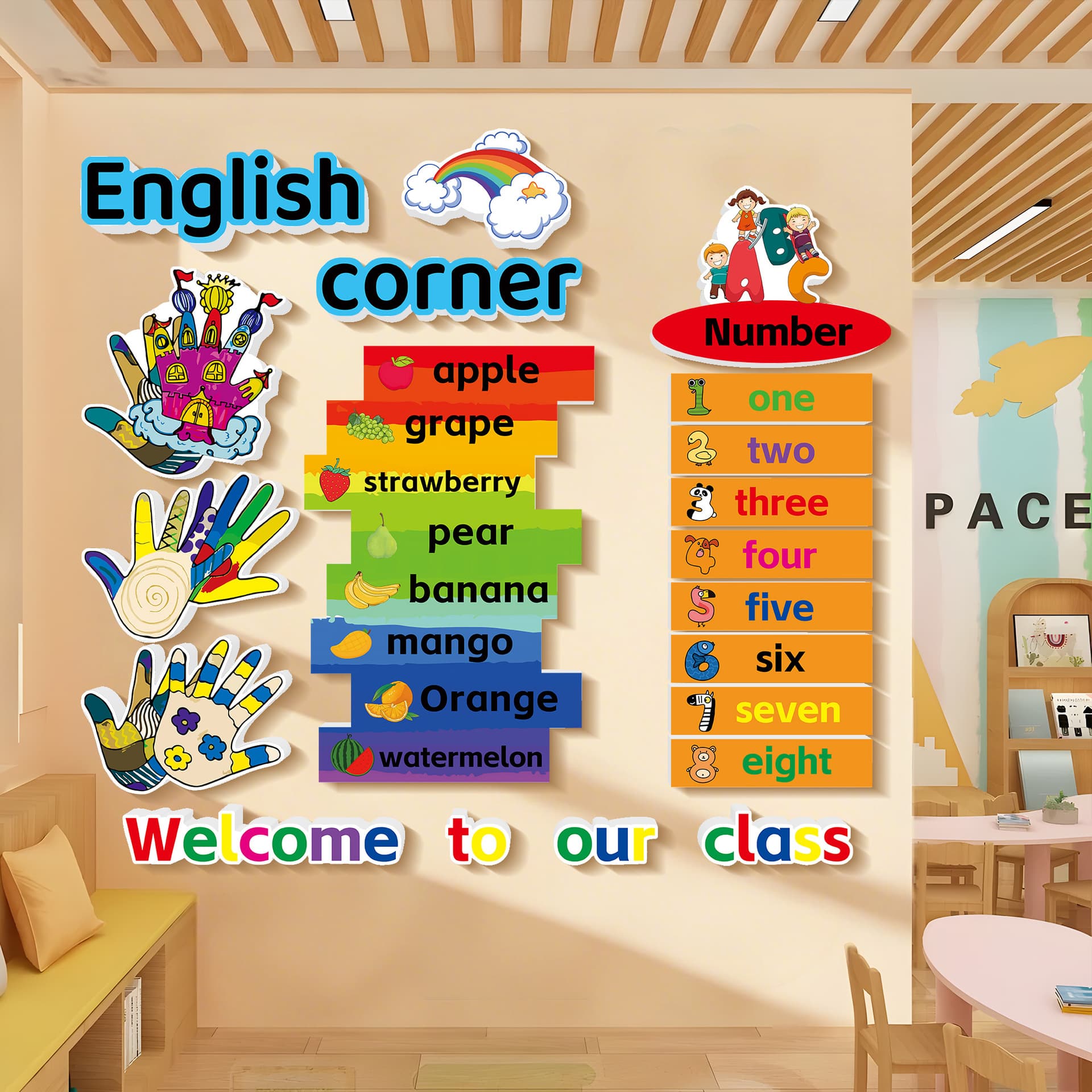 English Classroom Decoration Environmentally Friendly Kindergarten English Picture Book Library Training Institution Class Cultural Background Wall Stickers
