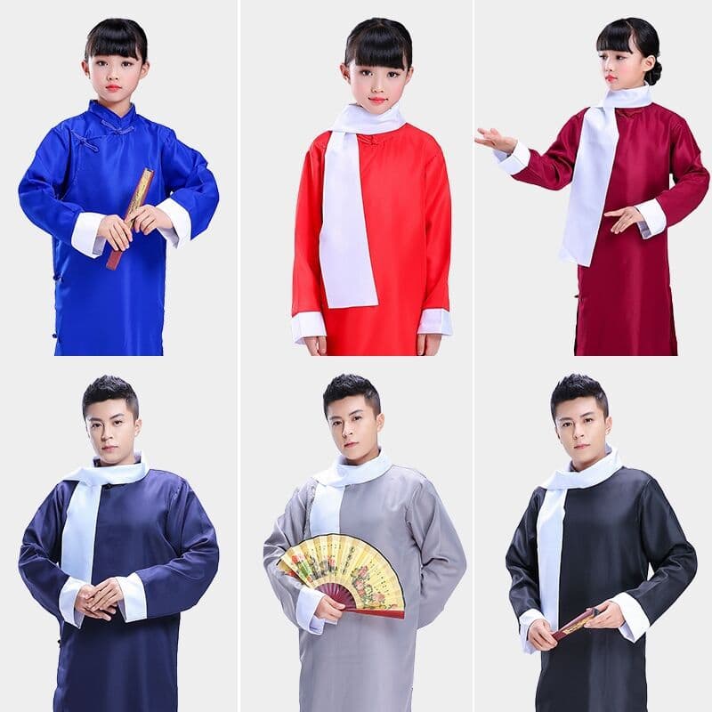 Children's Crosstalk Performance Costume Mandarin Jacket Crosstalk Robe May Fourth Republic Era Long Gown Crosstalk Outfit Chinese-style Long Robe Performance Costume