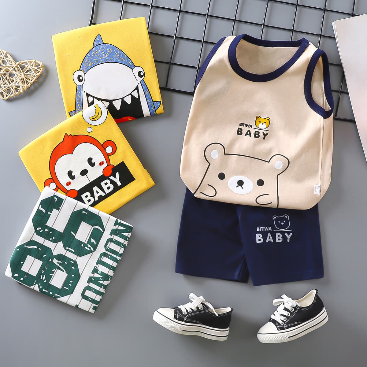 Children's Vest Set Summer Cotton New Boys' Shorts Girls' Thin Summer Clothes Baby Clothing Children's Clothing