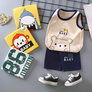 Children's vest set, Class A, summer, pure cotton, new style, boys' and girls' thin summer clothes, baby clothing, children's wear.