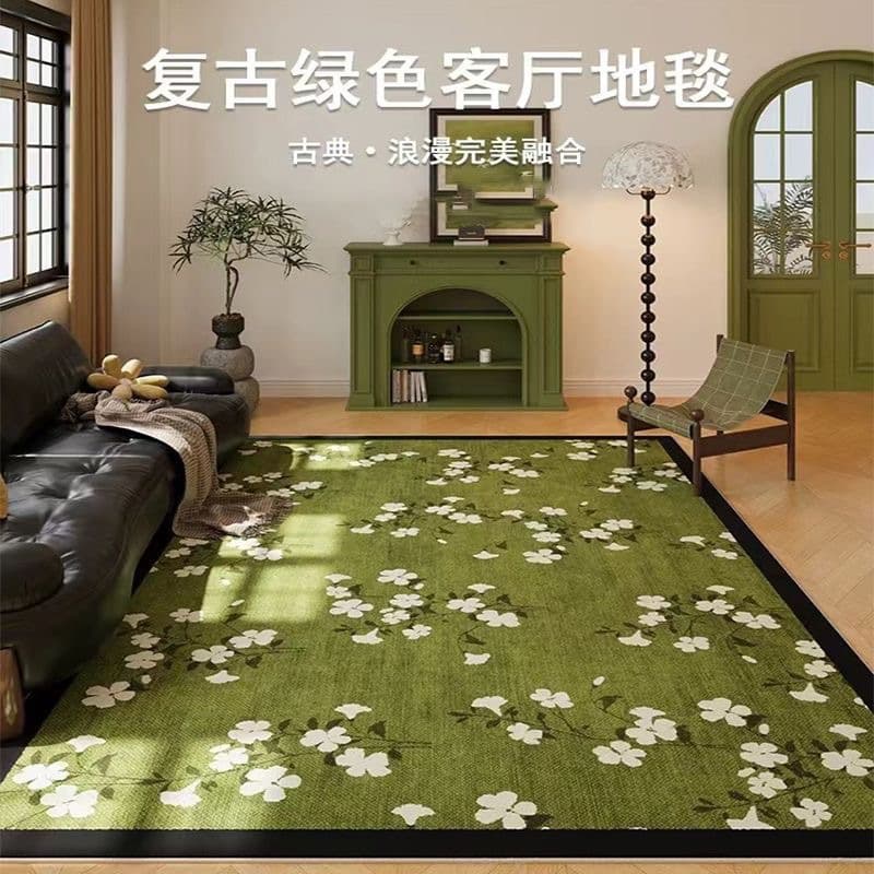Cross-Border Green Classic Loop Pile Cotton Cloth Back Carpet, Living Room, Non-Slip, Full Coverage, Sofa Throw Blanket, Bedroom Decorative Bedside Carpet