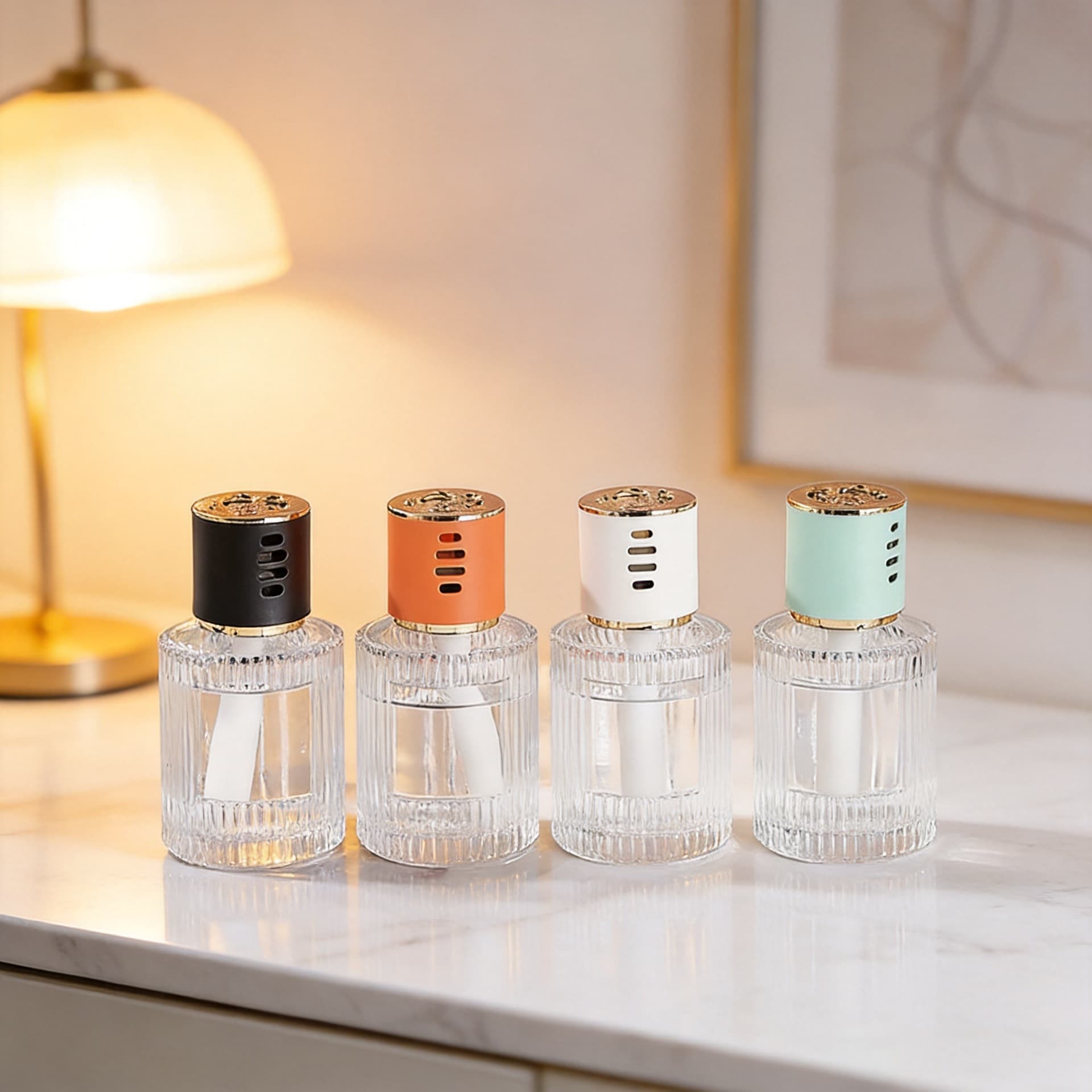Car Aromatherapy Bottle Premium Fireless Glass Bottle Home Diffusing Glass Dispensing Bottle Car Aromatherapy Round Transparent Fragrance Bottle