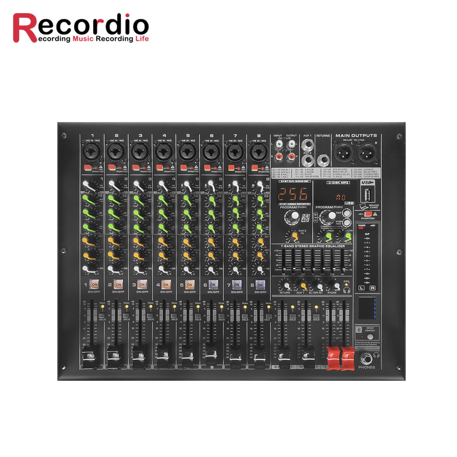 GAX-EM8 Professional 8-Channel Power Mixer DJ Mixer with 256 DSP USB Karaoke Stage KTV