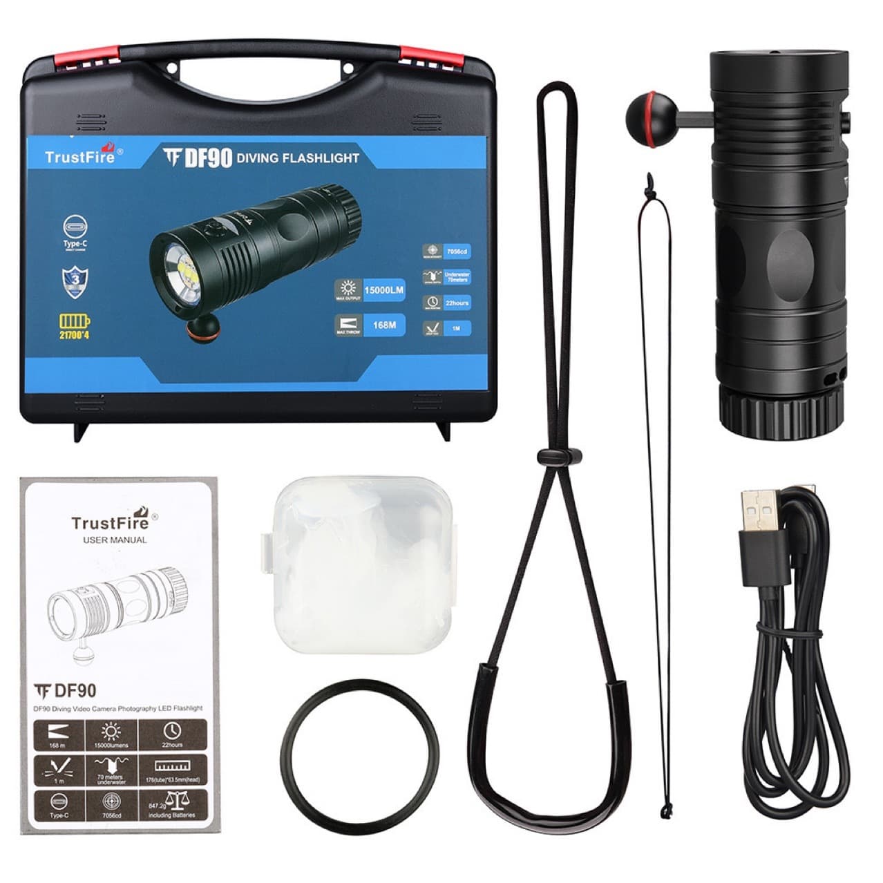 Strong Light 15000 Lumens Diving Flashlight Df90 Diving Fill Light Red Light Uv Underwater Photography Waterproof Warm Light