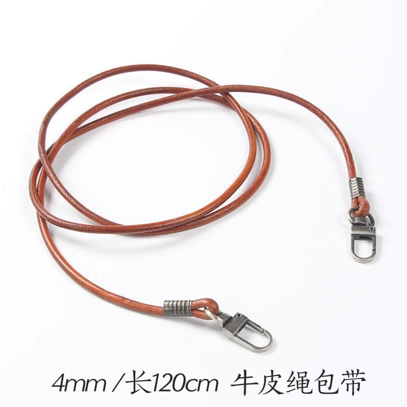 Handmade round cowhide rope bag strap, genuine leather women's bag hand strap, bag accessories, vegetable tanned first layer cowhide shoulder strap, hand strap