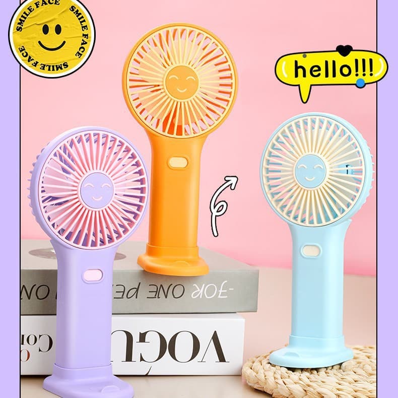 New Summer Outdoor Portable Handheld Mini Electric Fan Cute Smile Office Student Desktop Fan