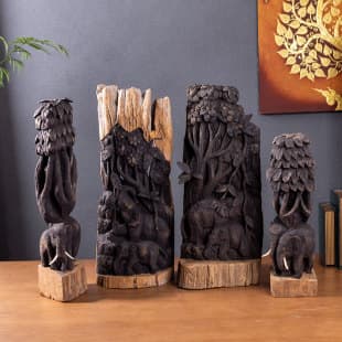 Thai Hand-Carved Wood Imported Vintage Living Room Elephant Ornament, Creative Office Living Room Wood Craft