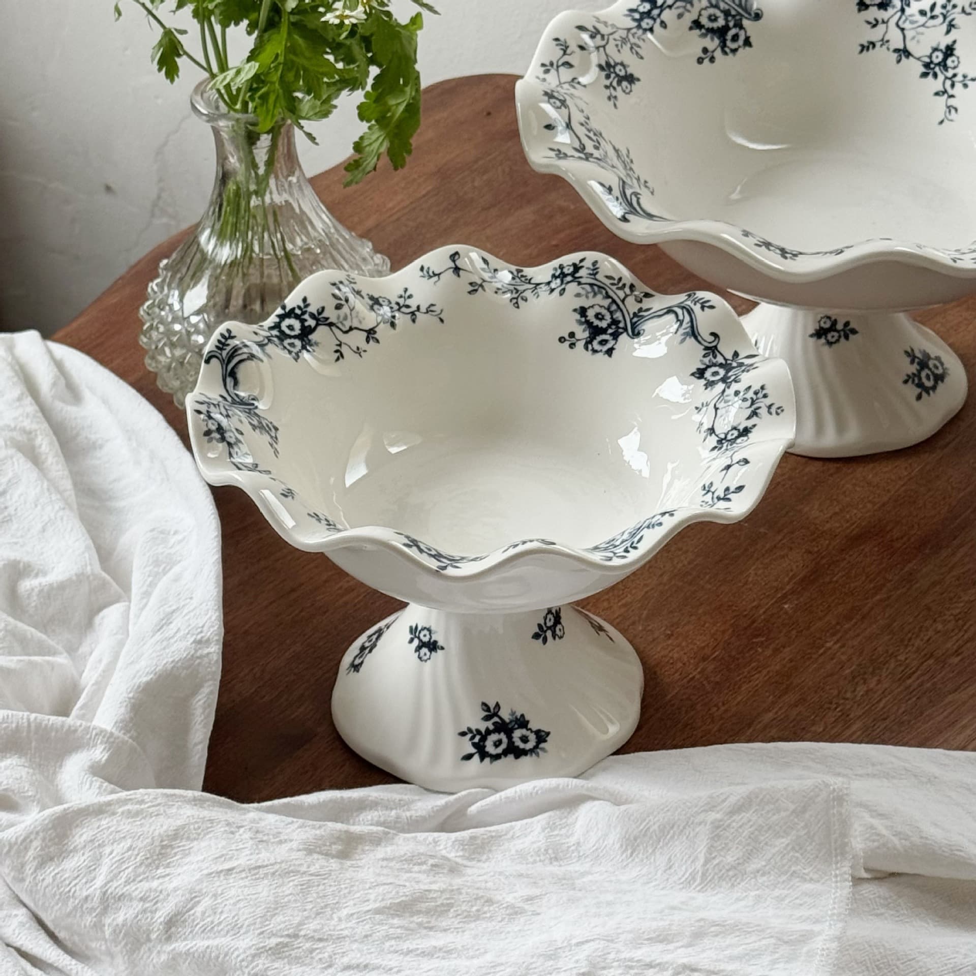 French Vintage Vine Flower Ceramic Plate Salad Plate Fruit Plate Deep Plate Tall Fruit Bowl Household Tall Plate Tray