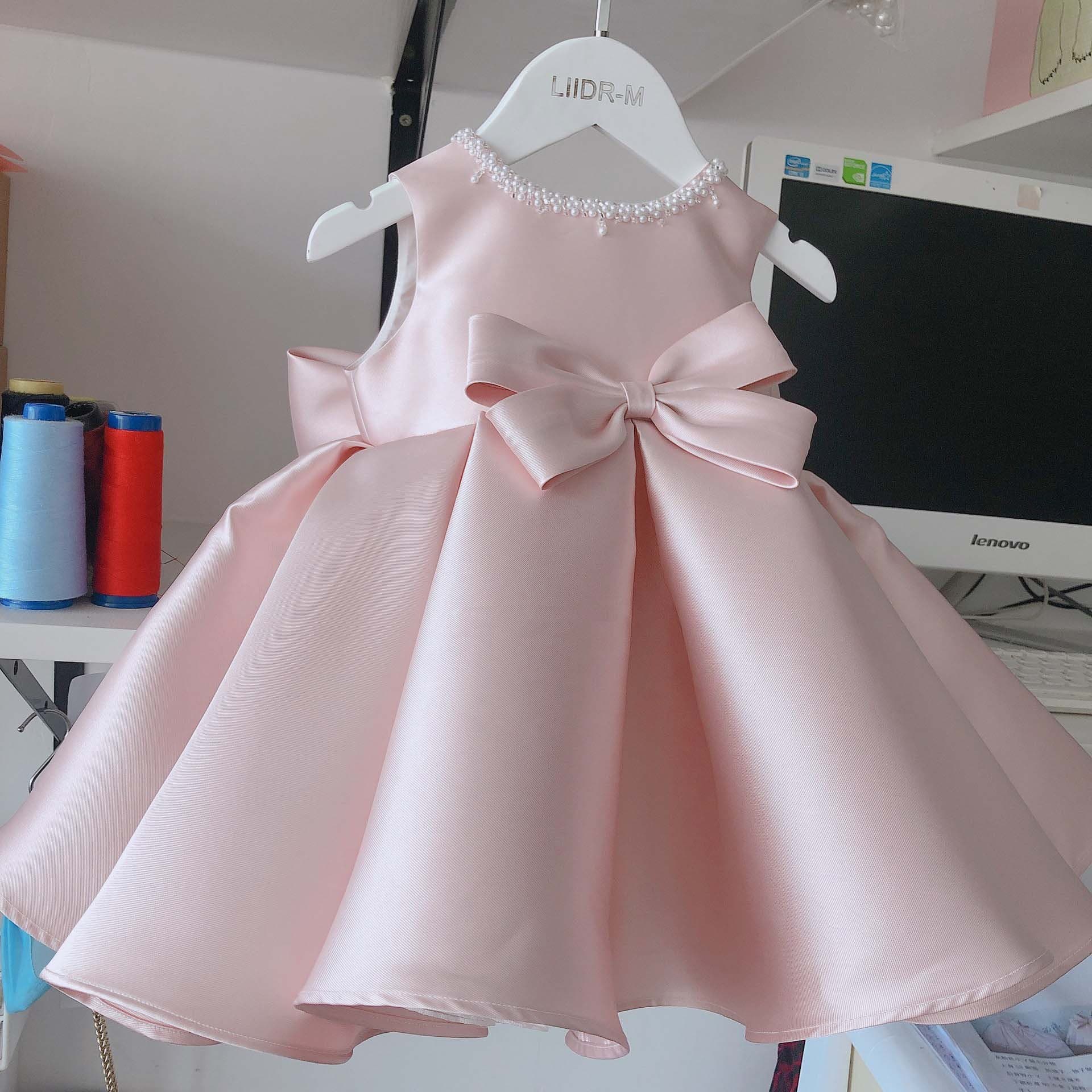 Children's Formal Dress Pink Baby Girl Birthday Party Dress Textured Festival Piano Performance Costume Princess Dress Spring