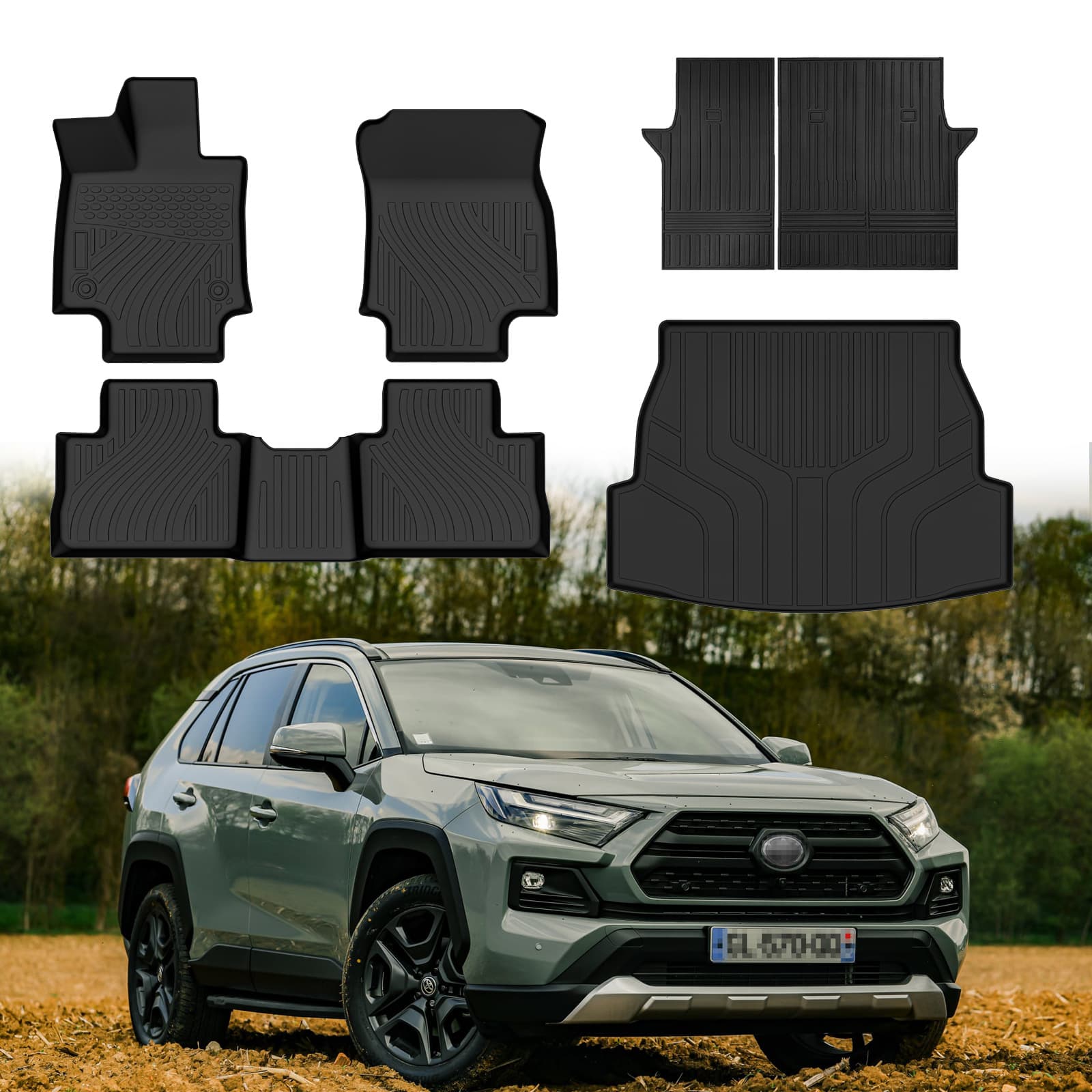 Premium TPE Floor Mats for Toyota RAV4 All-Weather TPE Cargo Liner and Seat Back Protector