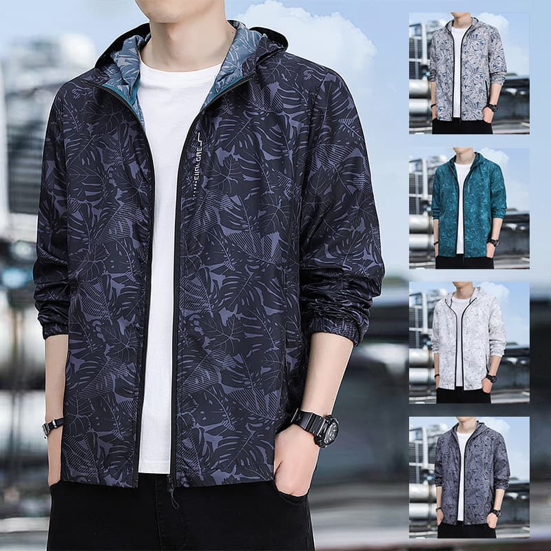 Men's summer sun protection jacket, thin, breathable, ice silk, UV protection, skin-protecting clothing, fishing sun protection jacket.