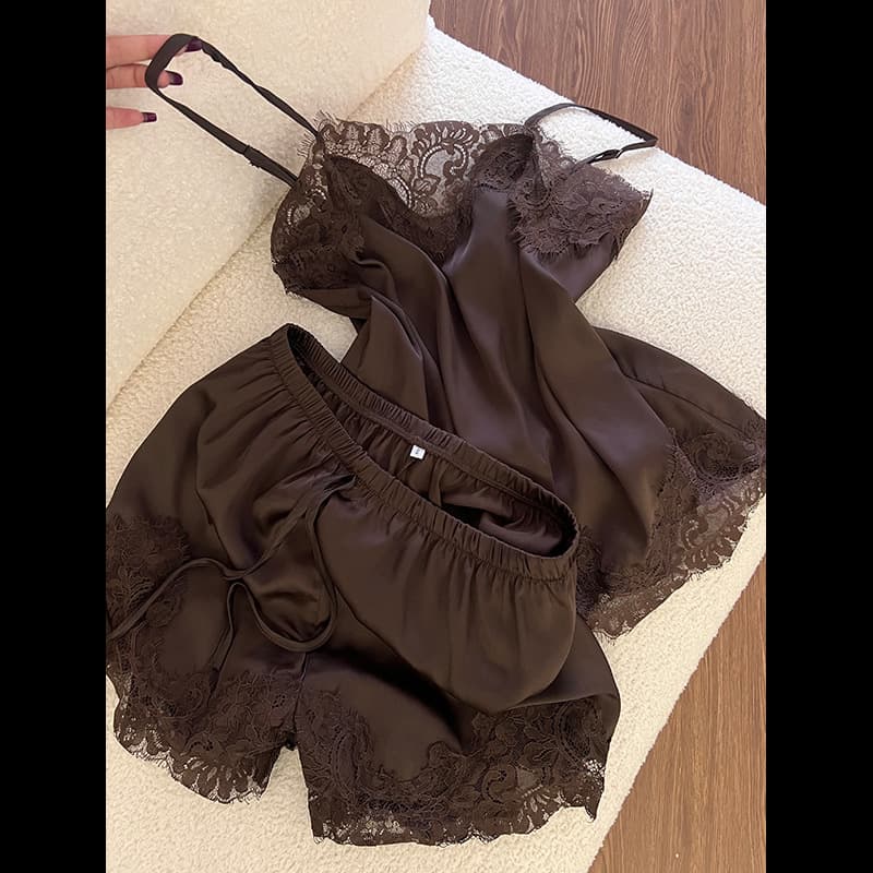French Pure Desire Camisole Sleepwear with Padded Bra for Women, New Summer Sexy Lace Vest and Shorts Loungewear Set