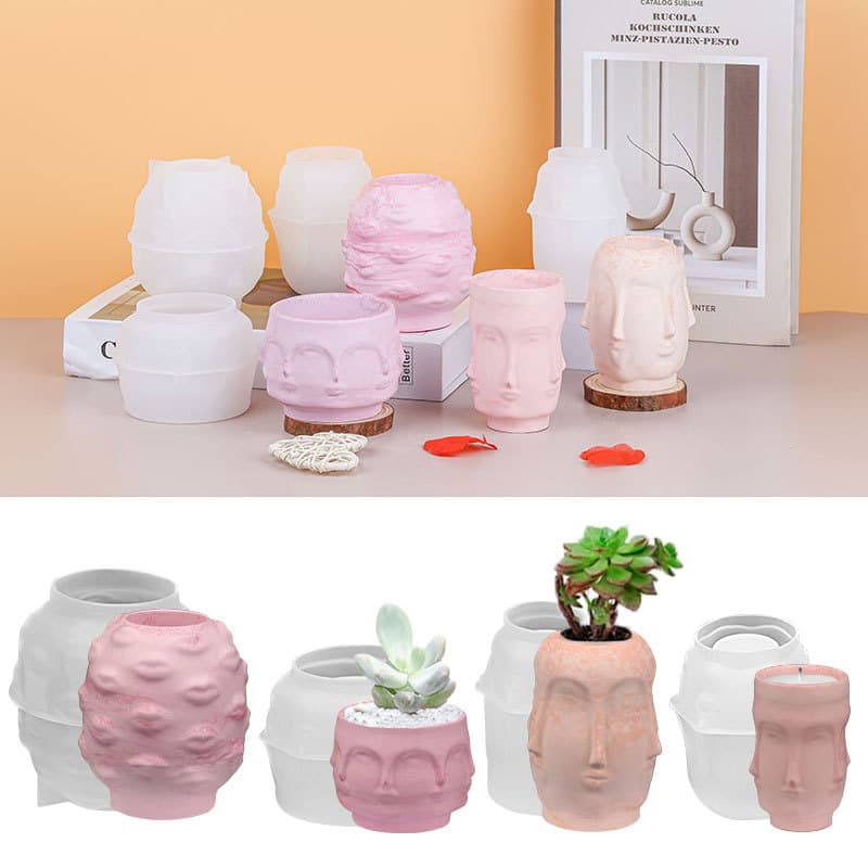 DIY Face Lips Storage Box Candle Cup Silicone Mold Geometric Abstract Eight-Face Plaster Flower Pot Mold