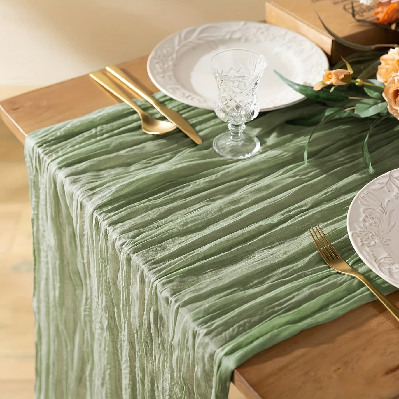 Bali crepe table runner European and American twist tablecloth wedding party decoration pleated bohemian style cross-border table runner