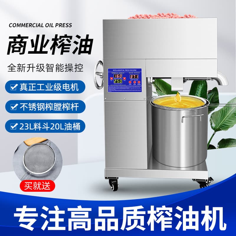 220v/110v fully automatic small to medium commercial oil press with wheels, no pre-roasting required, stainless steel press model D08