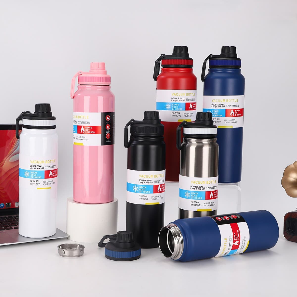 Cross-border popular 304 outdoor handle kettle double-layer stainless steel thermos cup gradient color space kettle car kettle