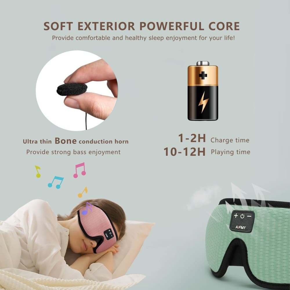 Bluetooth Sleep Headphone Eye Mask with Bone Conduction, 3D Stereo Sound, Ideal Gift, Light Luxury, Deep Sleep, Smart Ice Silk Fabric