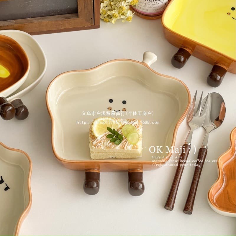 Cute Breakfast Plate, Underglaze Color Tableware, Ins-Style Decorative Plate, High Appearance Ceramic Dessert Plate