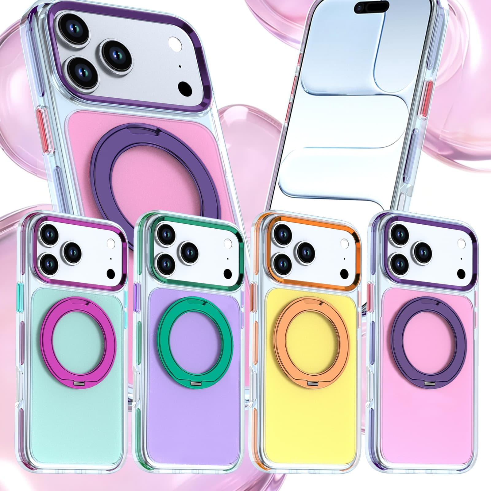 Magnetic 360 Rotating Bracket Phone Case for iPhone 18 Pro Max, Color Contrast Apple 17 Anti-Fall Protective Cover