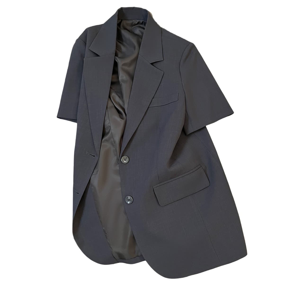 Gray Retro Short-Sleeve Blazer for Women Spring Summer Fall 2025 New High-End Fashion Casual Streetwear Jacket