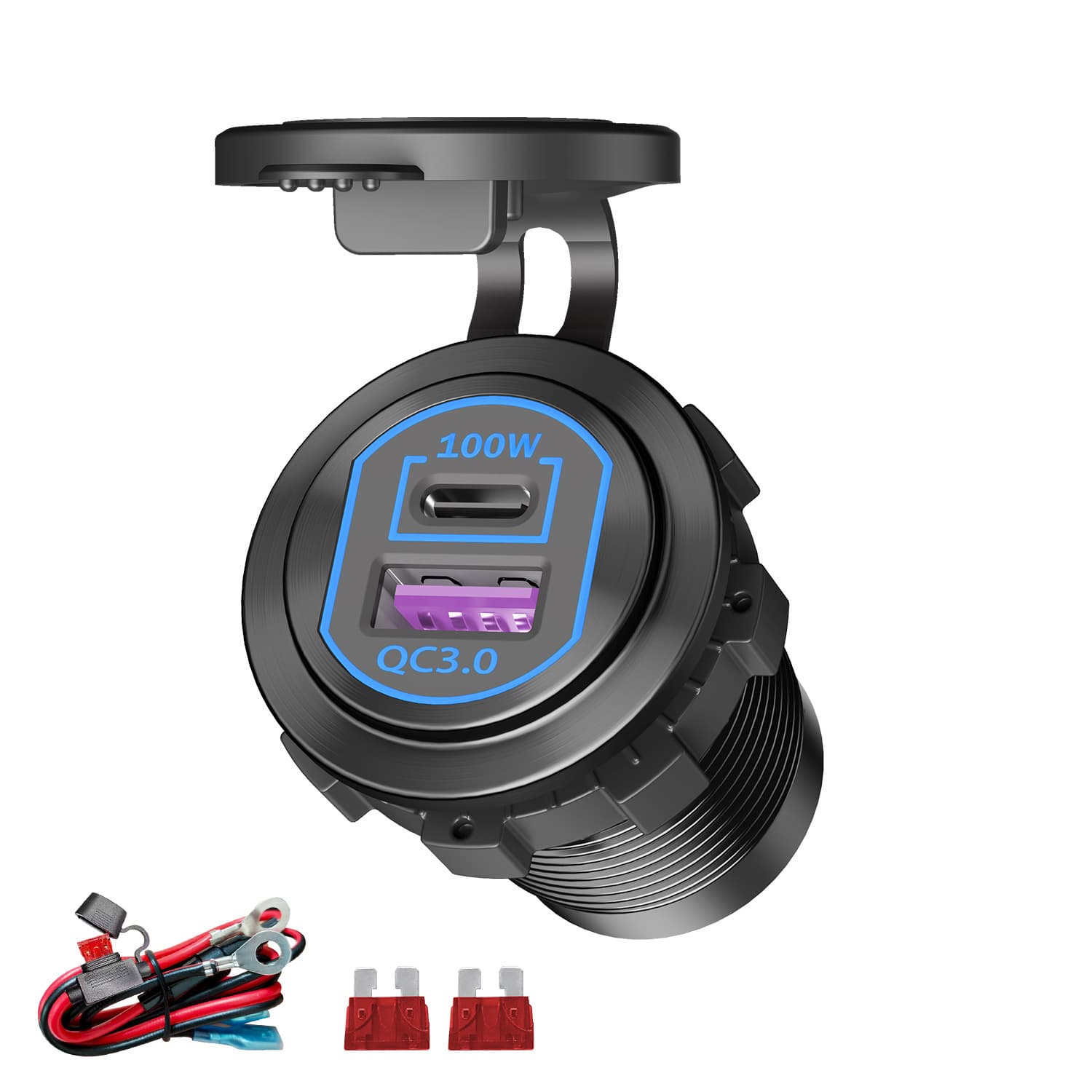 Cross-border Hot Selling Modified Yacht Dual USB Car Charger Type-C 100W Fast Charging Automotive Aluminum Alloy Vehicle Charger