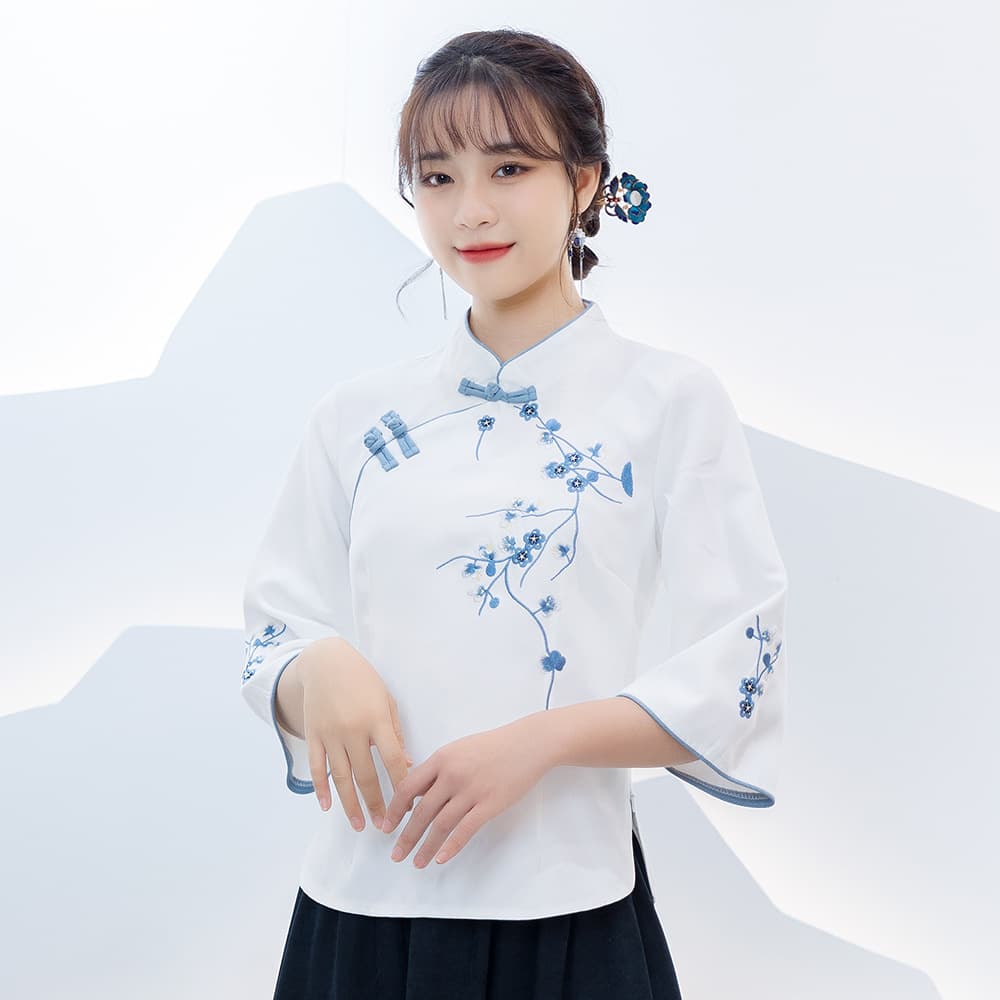 Republic of China Style Student Women Retro Autumn Embroidery Stand Collar Frog Button Zhongshan Suit Bestie Han Element Orchid Two-Piece Set