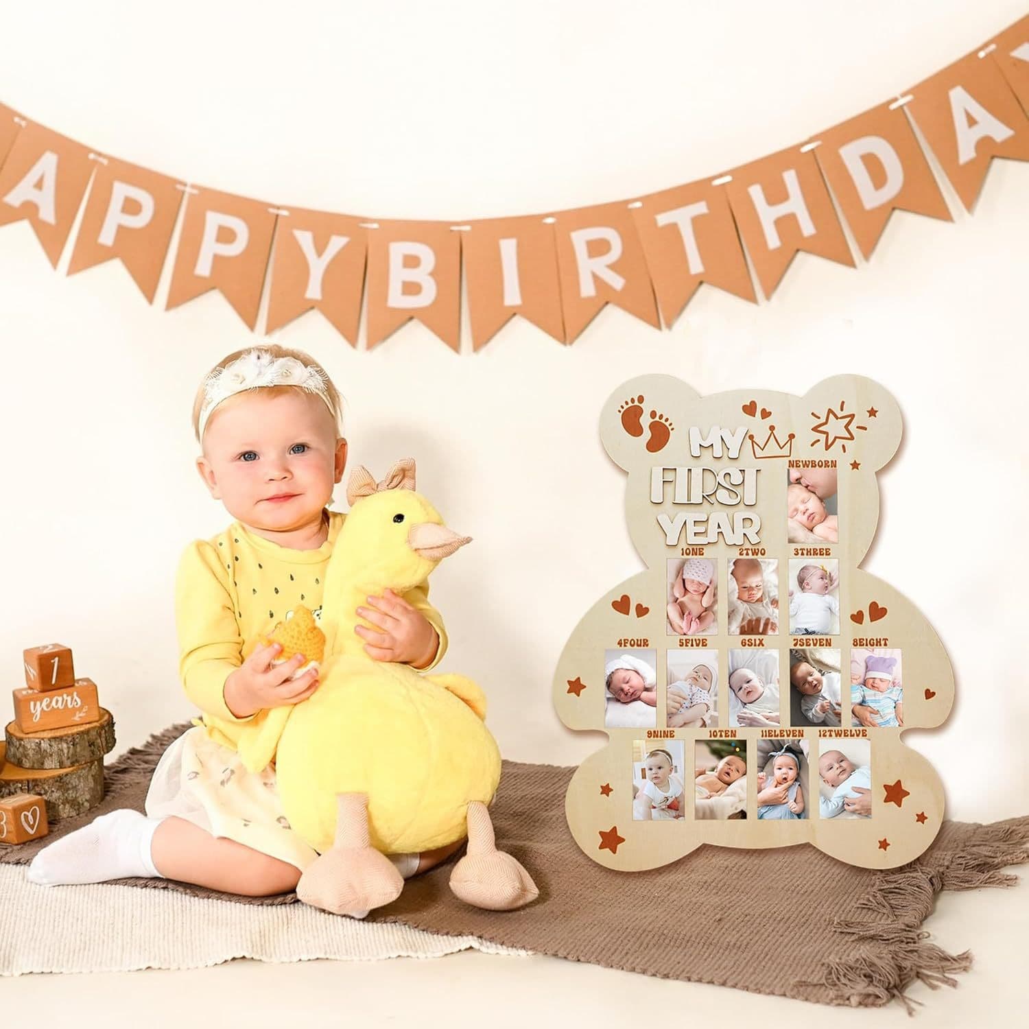 Cross-border Growth Photo Frame Newborn Memory Display Wooden Baby Month Milestone Party Decoration