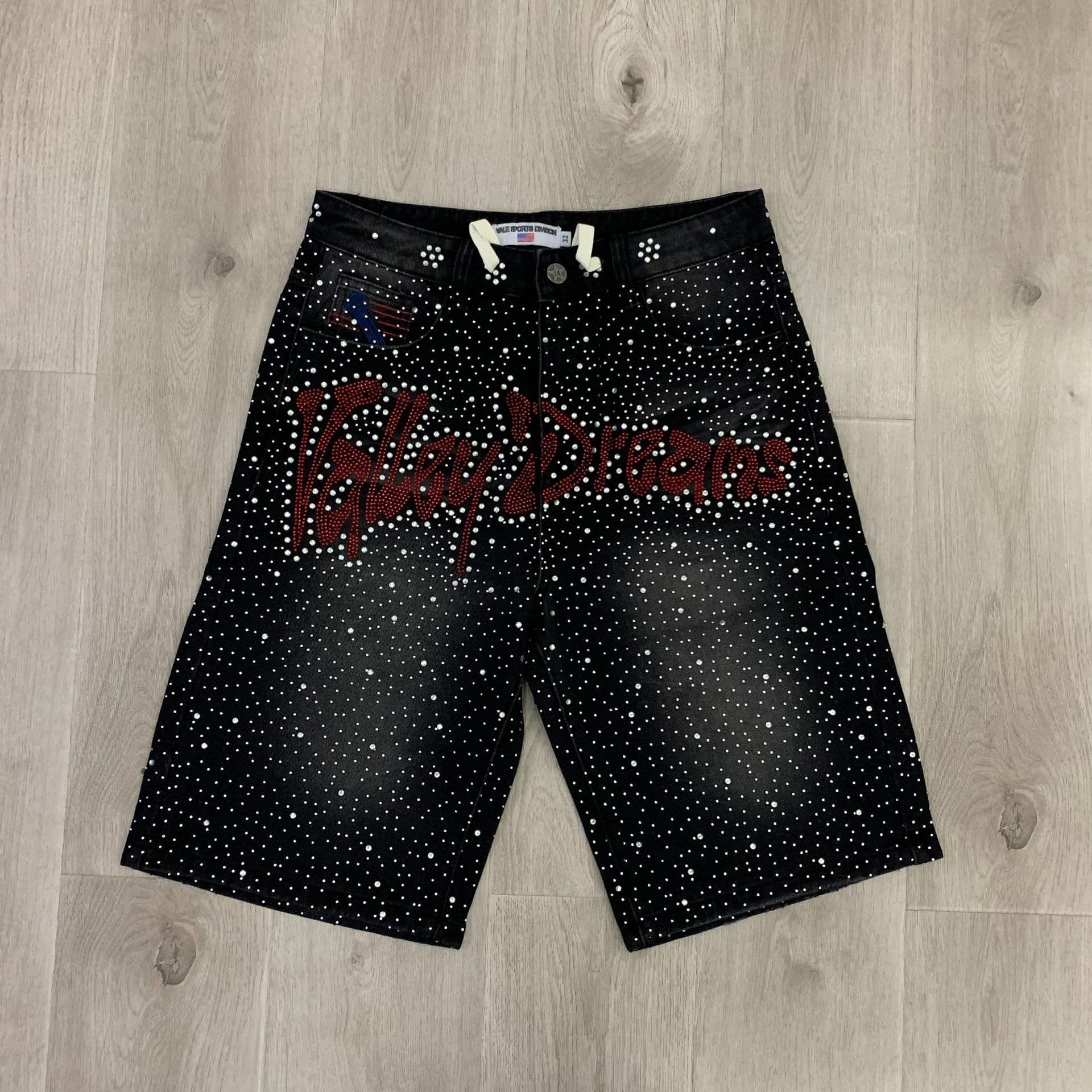Vale Valley Forever Iced Out Jorts Jean Shorts Full Rhinestone Denim Shorts