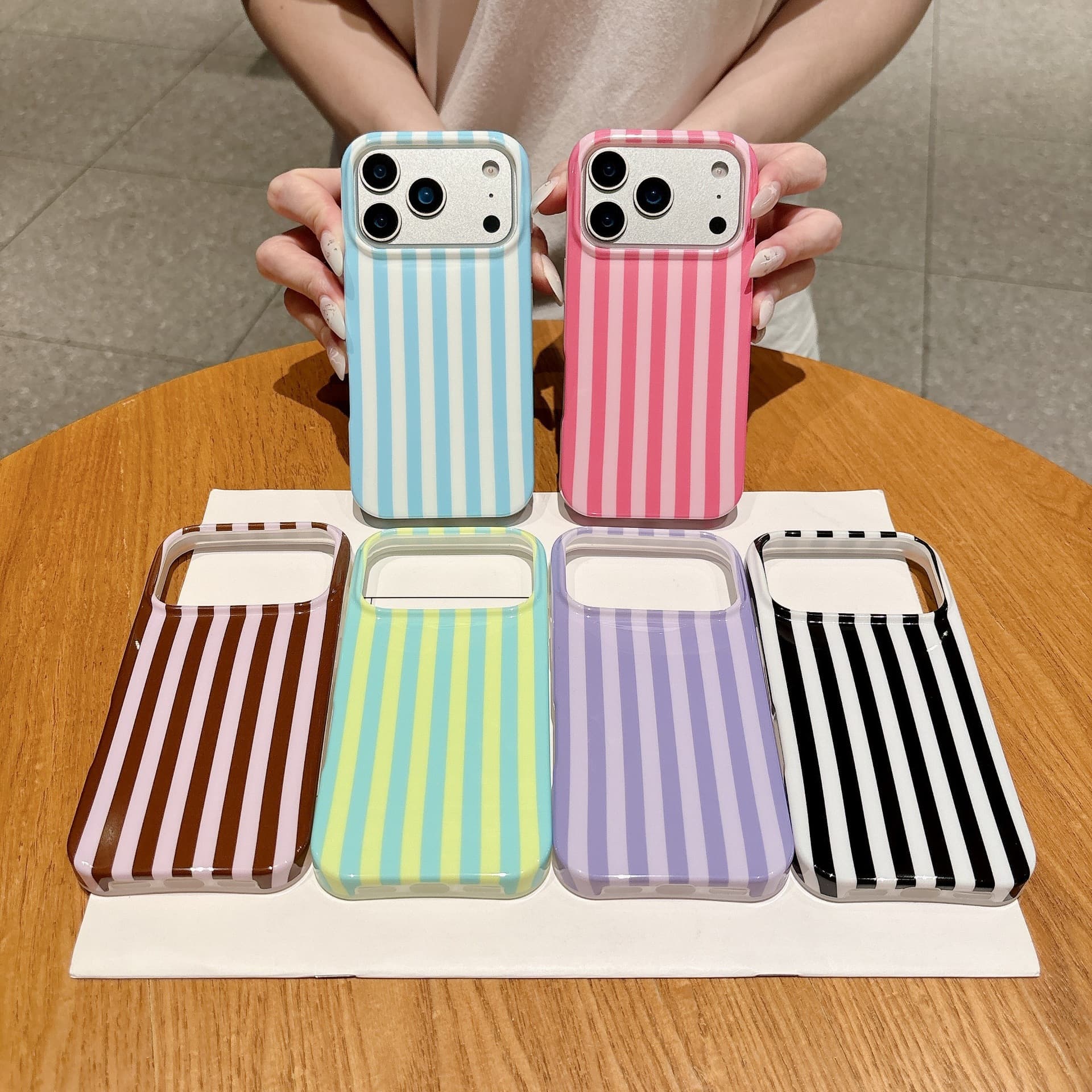 Full-Wrap IMD Polyamine Vertical Stripe iPhone 17 Pro Max Case Compatible with Apple 16 Pro Shockproof 15