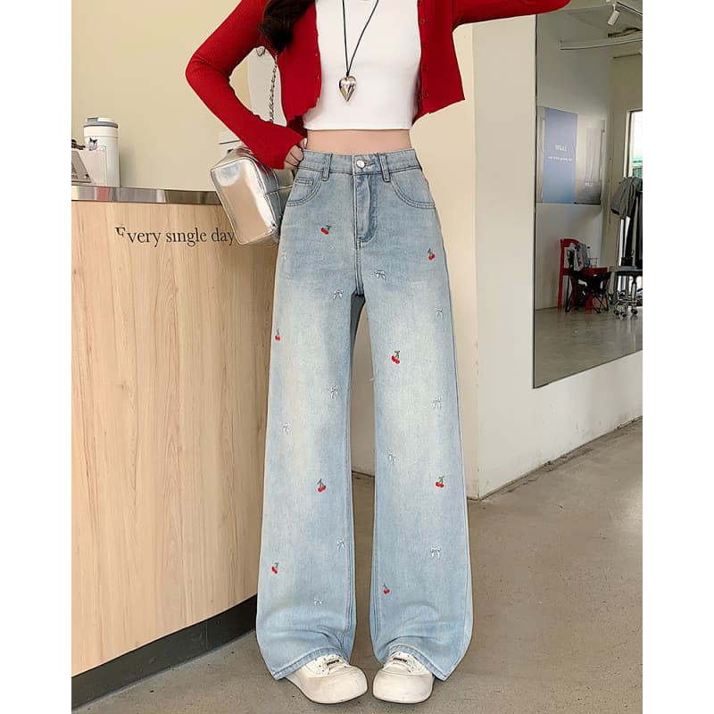 Plus Size Designer Embroidered Jeans for Women Autumn High-Waist Floor-Length Pants Plus Size Body Concealing Slimming Loose Pants