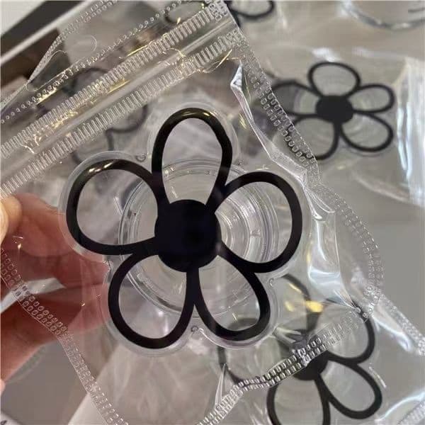 DIY Ins Minimalist Niche Transparent Black Flower Airbag Phone Case Stand Creative Retractable Universal Back Sticker