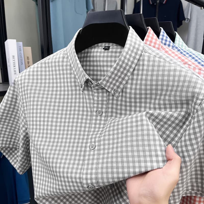Ice Silk Seamless Short Sleeve Shirt 2026 Summer High-End Men's Short Sleeve Shirt Casual Stretch Wrinkle-Free Thin Ice Silk Shirt