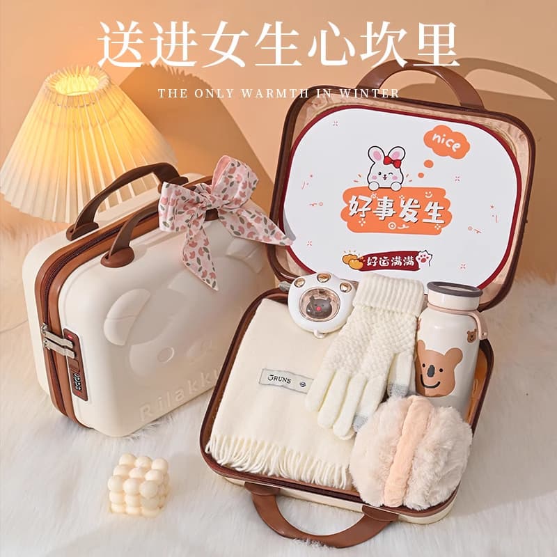 Birthday Gift for Women, Friends, Besties, Students, Winter Four-Piece Gift Box Set, Scarf Hat Gloves Gift, Practical Present
