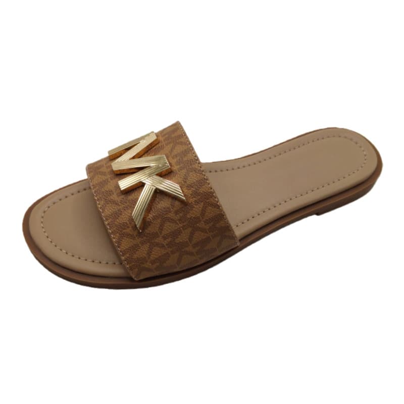 [Ready stock] Foreign trade fashion MK flat slippers for women's outer wear and travel summer new one-line casual sandals