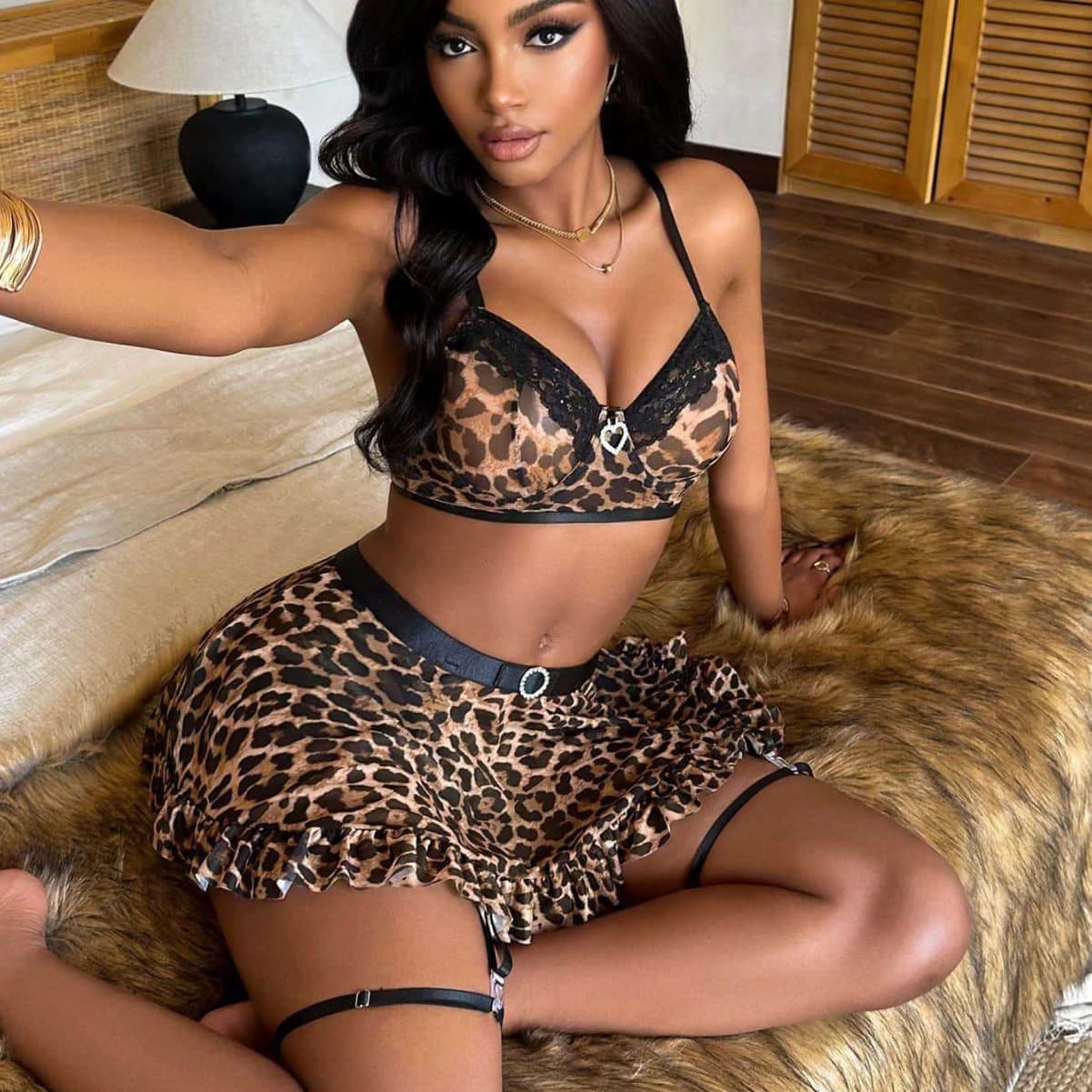 Leopard Print Two-Piece Pajama Set, New European and American Cross-Border Style, Sexy Party Role-Play Outfit