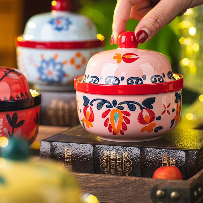 Pastoral stew pot, household ceramic crock pot soup cup, water-proof stew pot, retro stew pot, steam cup, bird's nest bowl, steamed egg bowl for one person