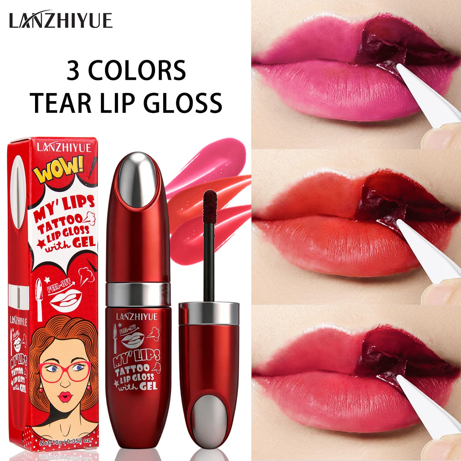 Cross-Border Exclusive Supply of Popular Lanzhiyue Peel-Off Lip Gloss, Matte, Waterproof, Long-Lasting, Non-Stick Cup Peel-Off Lip Gloss