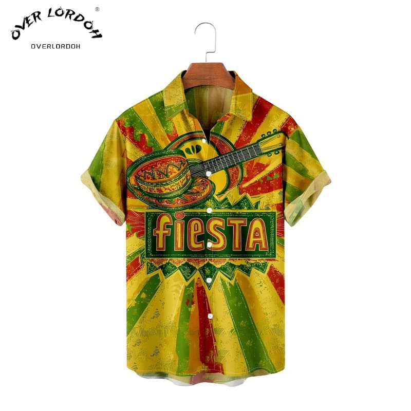 New Cross-Border Cinco de Mayo Mexican Culture Pattern Camp Collar Shirt Casual Vacation Four-Way Stretch