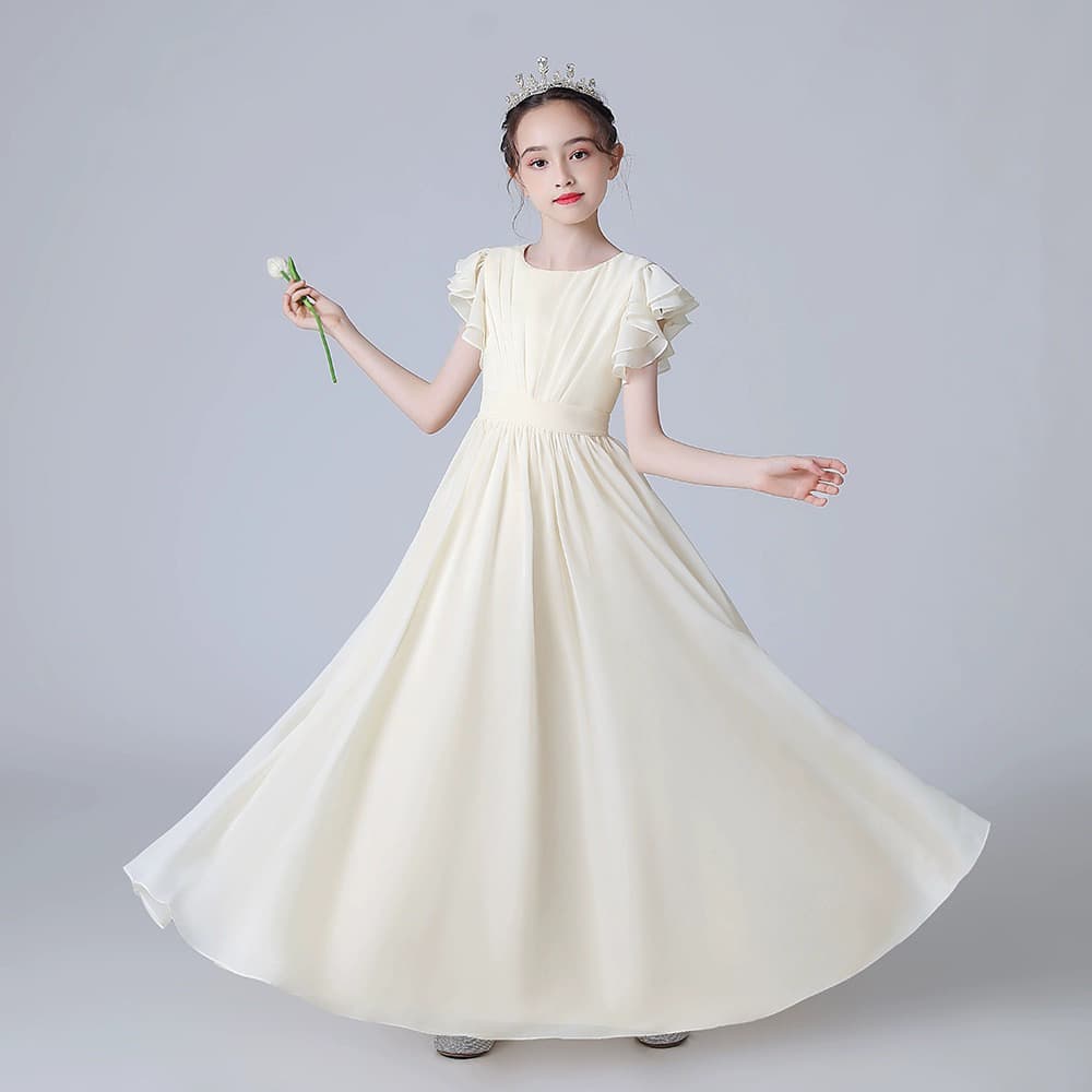 Children's Fashion Evening Dress, Beige Piano Performance Dress, Girls' Host Dress, Orchestra Chorus Flower Girl Birthday Dress