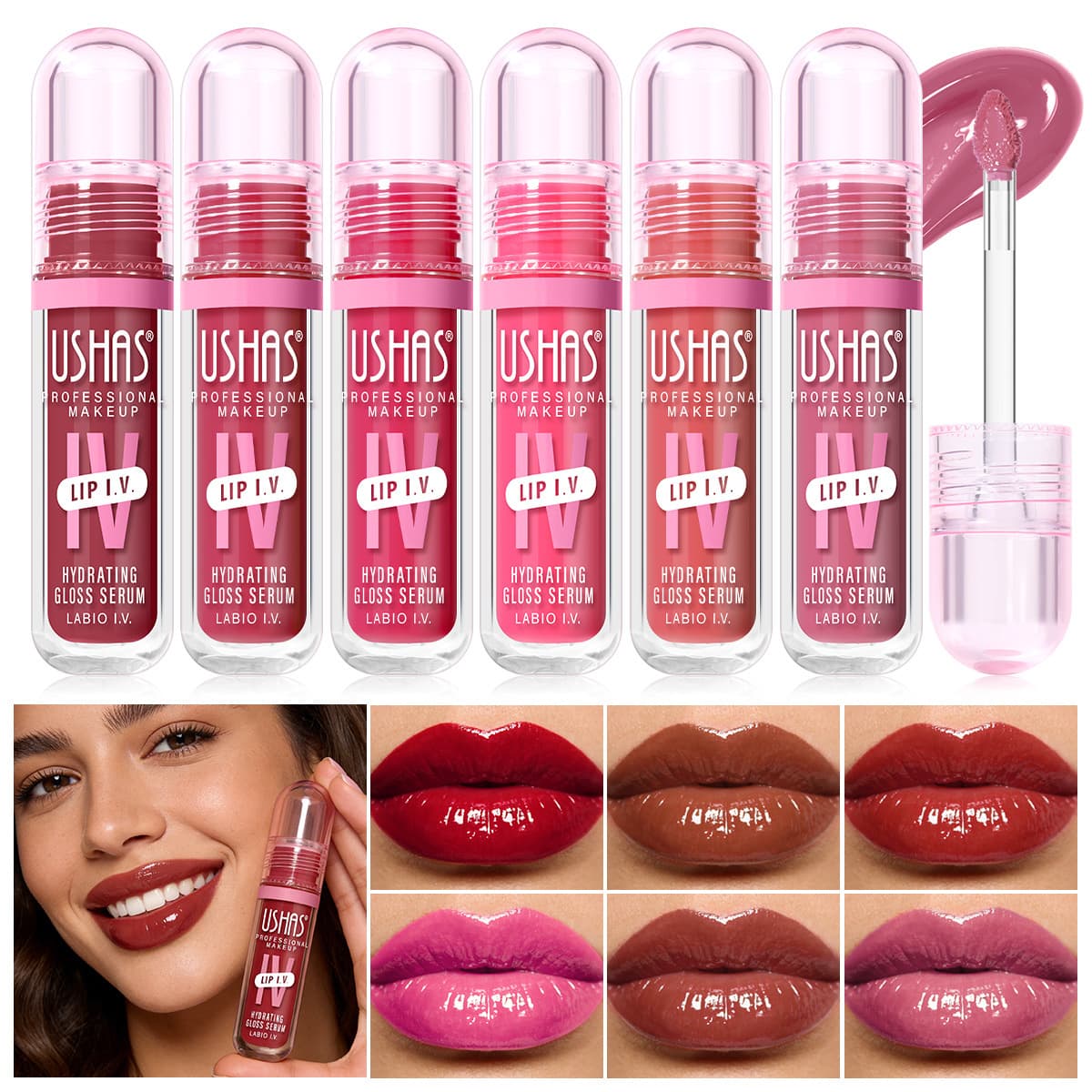 USHAS Cross-Border Bestseller Lip Gloss Water Gloss Moisturizing Long-Lasting Non-Stick Cup Lip Glaze Non-Fading Lip Gloss ULG034