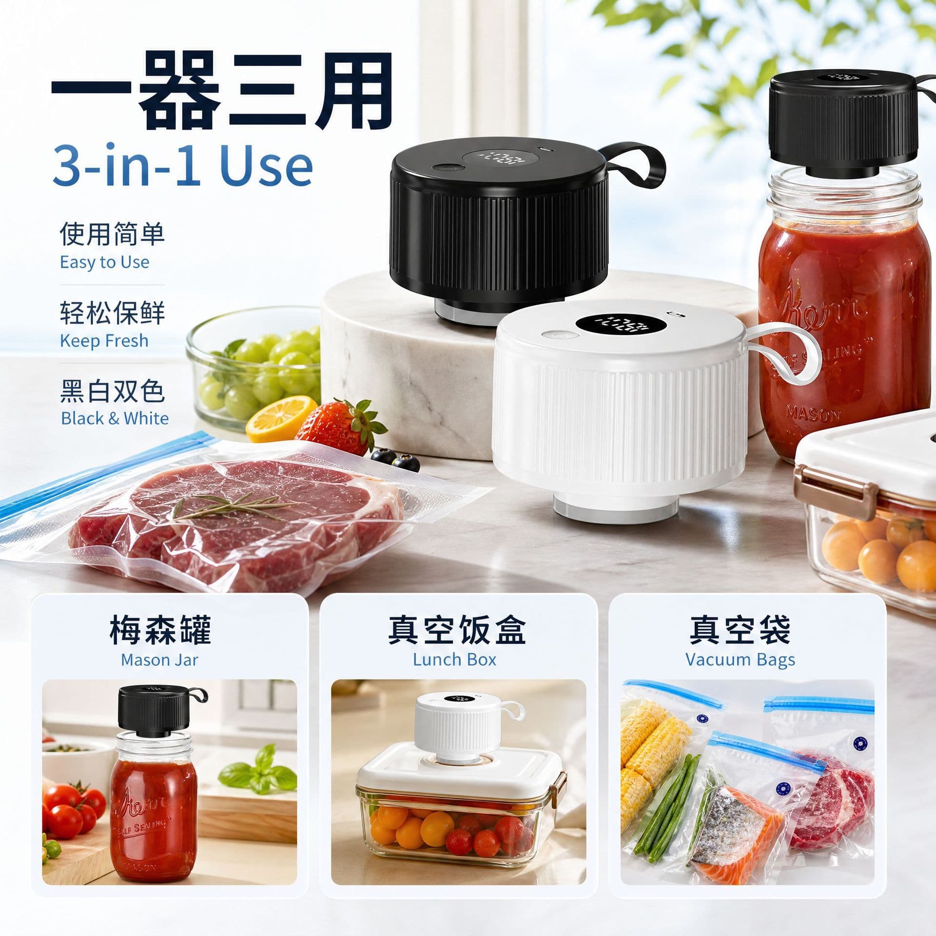 Cross-Border Bestseller Second Generation Mason Jar Sealer Small Household Vacuum Sealer Electric Fresh-Keeping Machine Fully Automatic