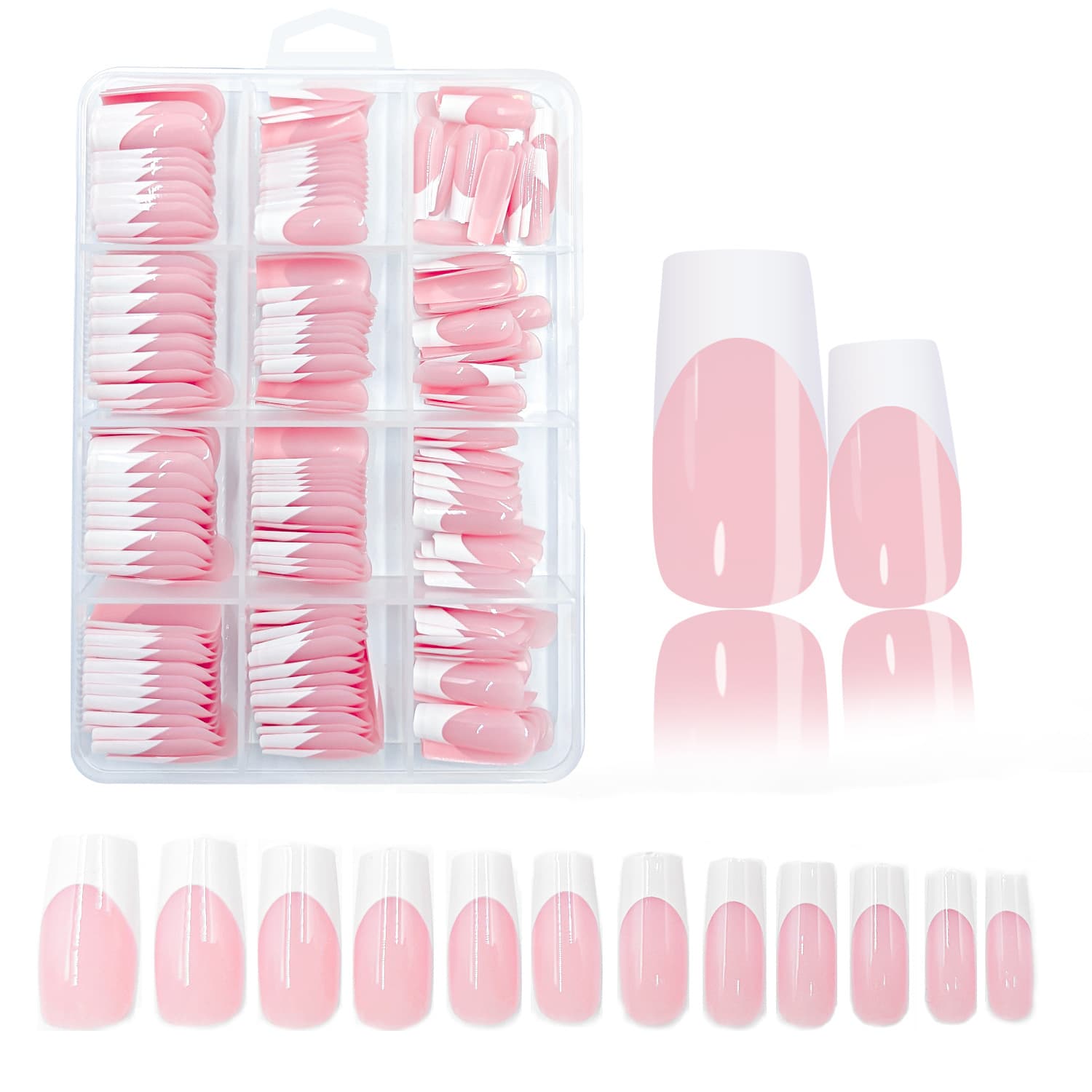 Factory wholesale 240 pieces nude pink white/black French wear nails European American simple rectangular false nail stickers