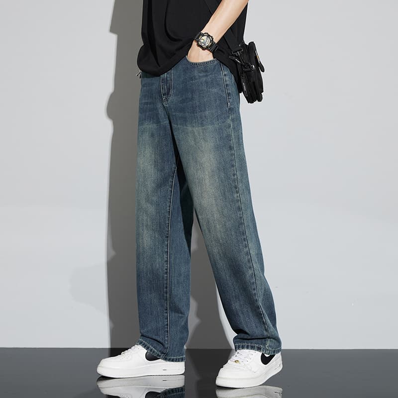Spring straight-leg jeans for men straight-leg loose 2026 new American retro regular wide-leg casual long pants for men